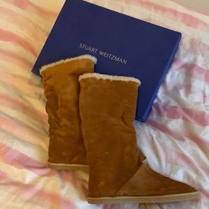 Stuart Weitzman suede otter and shearling lined boots